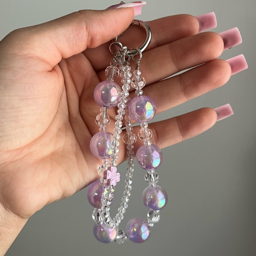 Iridescent Purple Beaded Phone Charm/ Keychain